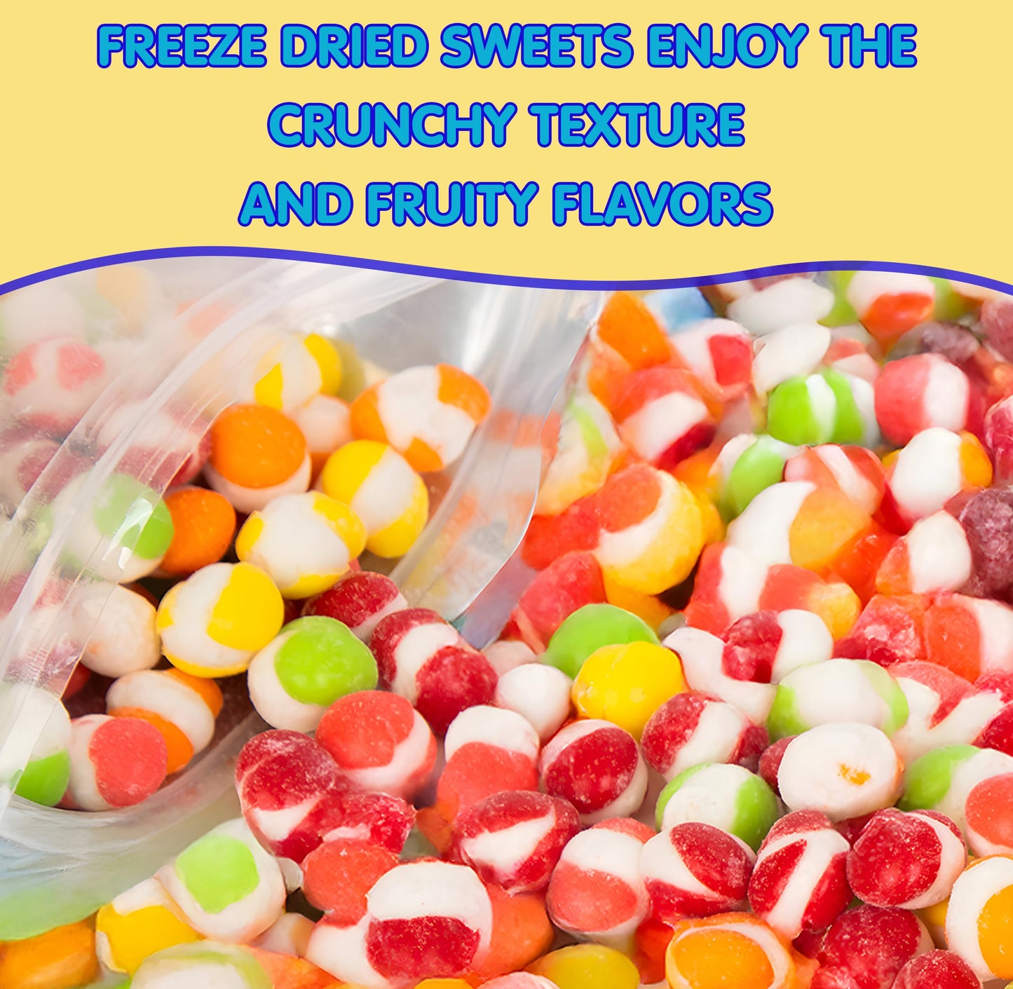 Freeze Dried Candy Gourmet Crunch Candies 24Oz Bag Pouch Assorted Cherry Strawberry Lemon Lime Orange Original Rainbow Fruity Fl