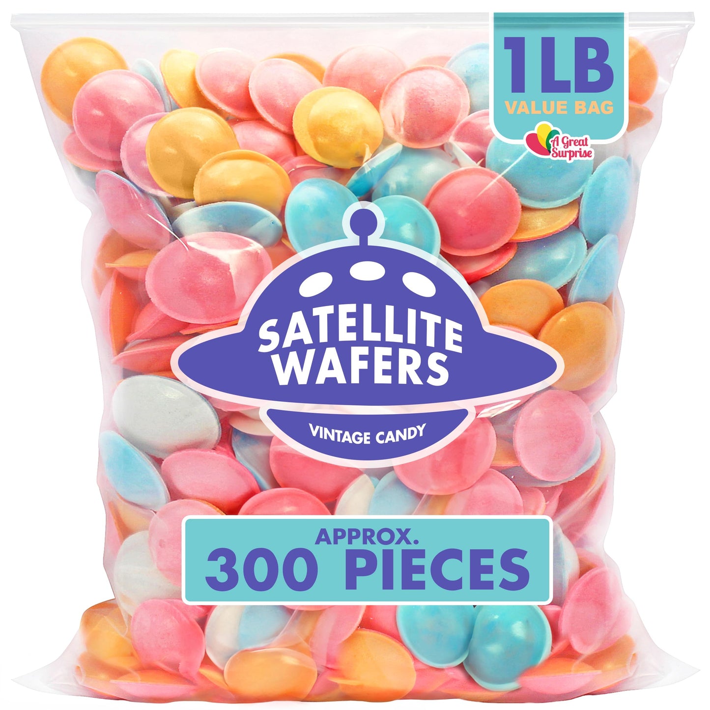 Satellite Wafers Candy - 1 Pound - Flying Saucer Candy - Wafer Candy Discs - Ufo Candies - Bulk Classic Nostalgic Candy - Aprrox. 350 Pieces
