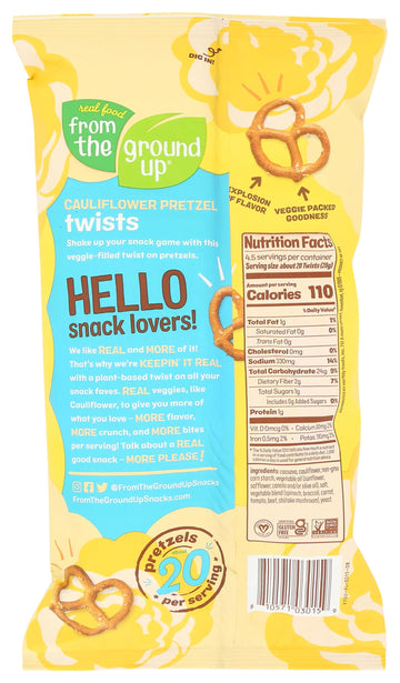 FROM THE GROUND UP Cauliflower Pretzel Twists, 4.5 Ounce, Gluten-Free Snack