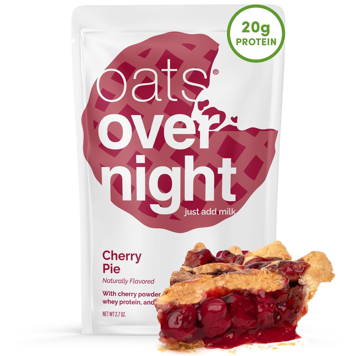 Oats Overnight Cherry Pie - Overnight Oats With 20G Whey Protein High Fiber Breakfast Protein Shake - Gluten Free Oatmeal Non Gmo High Protein Oatmeal (2.7 Oz Per Meal) (8 Pack)