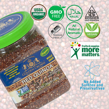 Golden Crown Organic Red Quinoa - 24 Oz (1.5Lb), Whole Grain, Non-Gmo Project Verified, High Protein, Fiber & Iron, Superfood Se