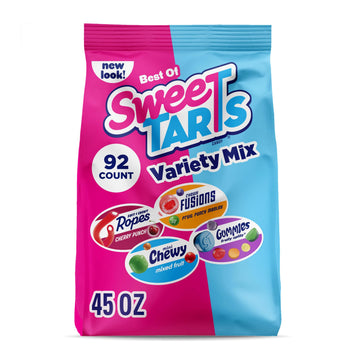 SweeTARTS Candy, Variety Mix, Cherry Punch Ropes, Mini Chewy, Gummies Fruity Splitz & Chewy Fusions, Halloween Candy Variety Pac