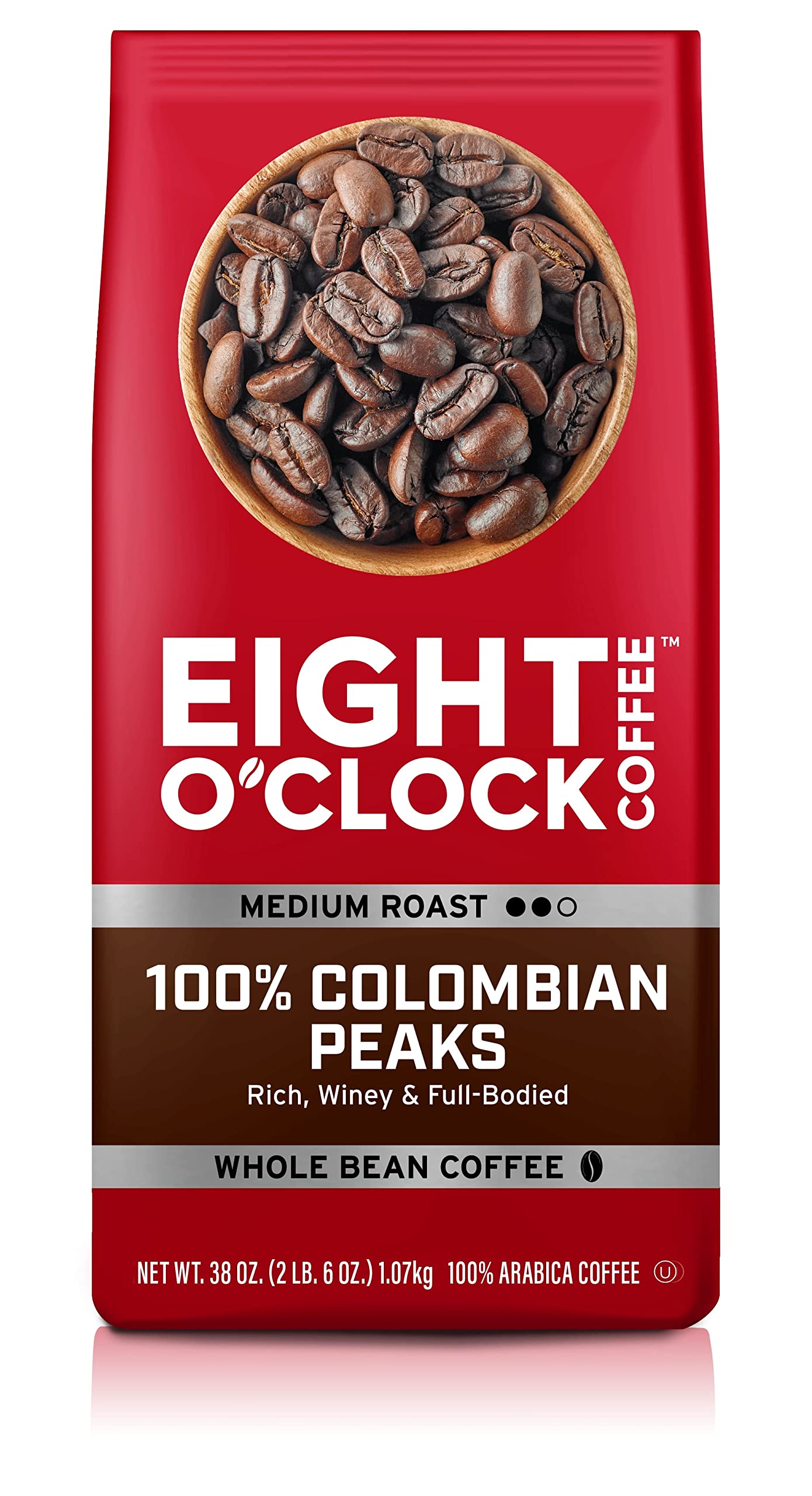Eight O'Clock Coffee 100% Colombian Peaks, Medium Roast, Whole Bean Coffee, 40 Oz