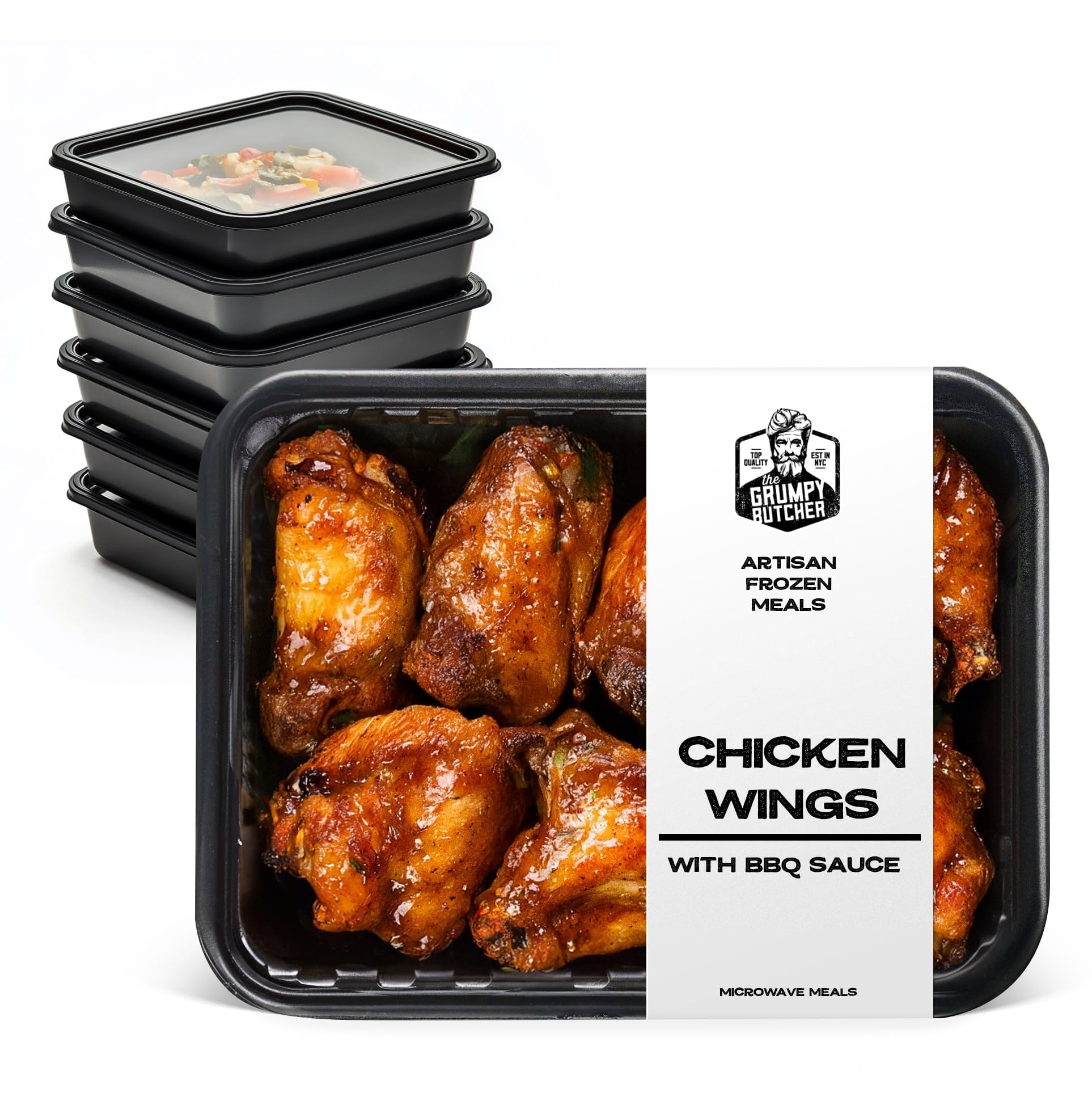 Grumpy Butcher Premium Premade Meals: BBQ Chicken Wings, 6 pack (12 oz each, 4.5 lb total) - Artisan Frozen Meals - Small Batch