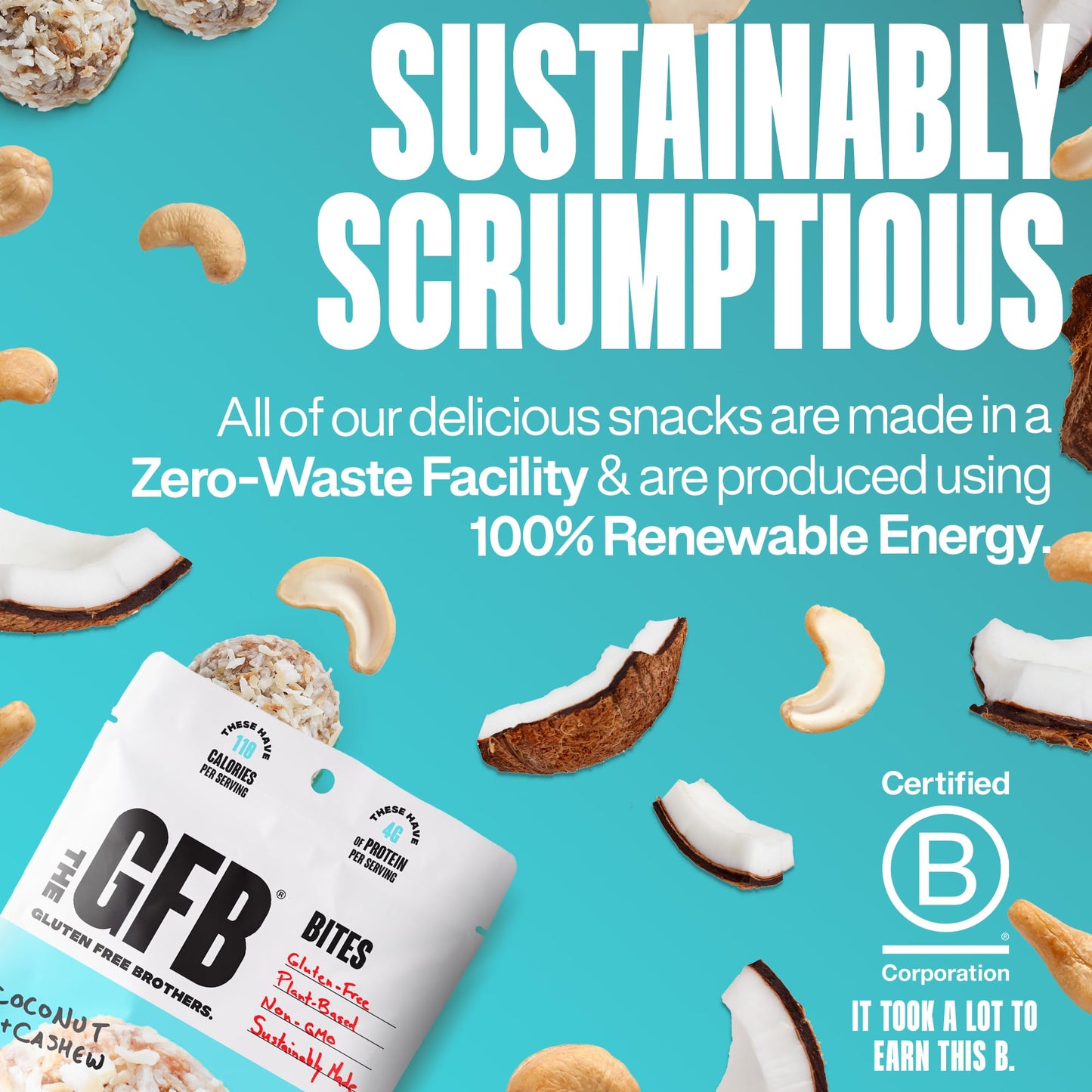 The Gfb Coconut Cashew Protein Bites - Gluten Free, Plant Based, Non Gmo, Sustainably Made - Ridiculously Tasty, Healthy, Vegan,