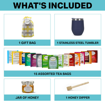 Modern Elegance Tea Gift Set for Mom – Assorted Teas, Elegant Mug & Honey, Blue