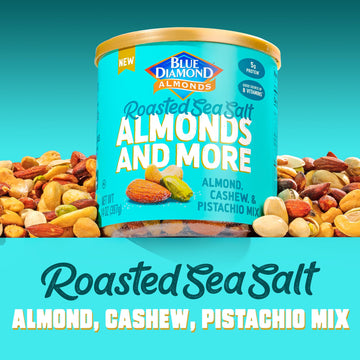 Blue Diamond Almonds, Mixed Nuts Roasted Sea Salt Deluxe Snack Nuts, Almonds, Pistachios, And Cashews, 14Oz. Can (Pack Of 1)