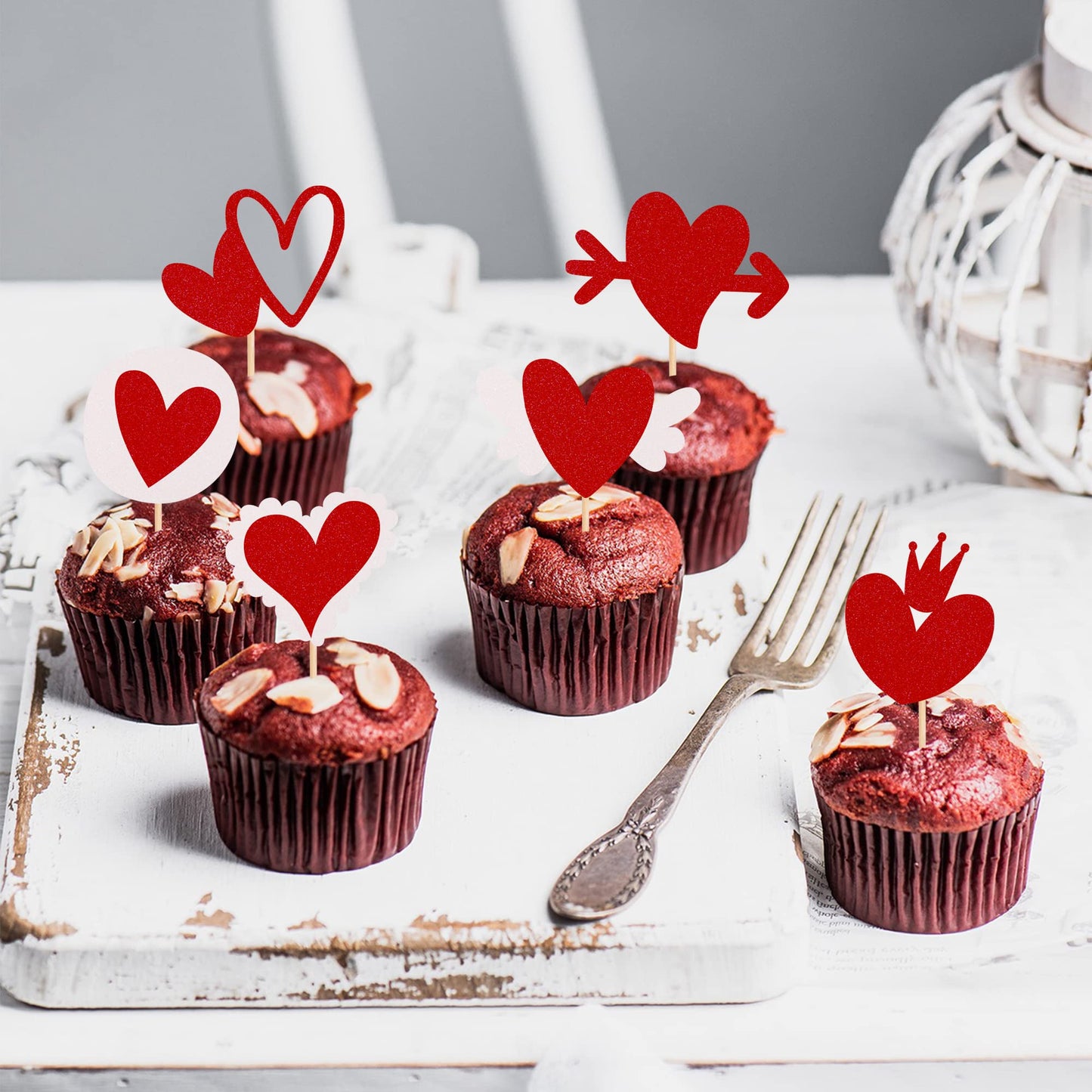 24 Pcs Valentine'S Day Cupcake Toppers Glitter Sweet Love Heart Be Mine Valentines Cupcake Picks Valentine'S Day Theme Wedding B