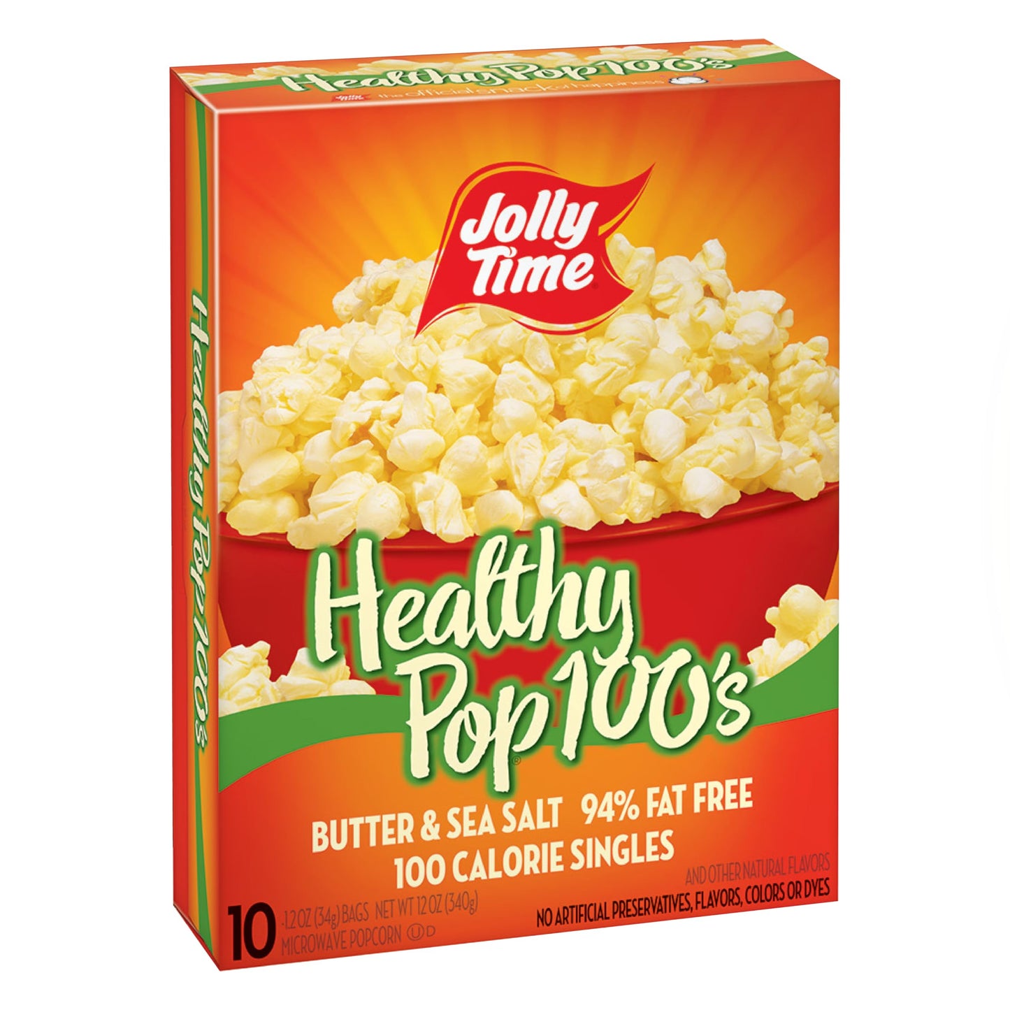 Jolly Time Healthy Pop Microwave Popcorn, 1.2Oz Personal Bag, 10 Bags Per Carton (Healthy Pop 100'S - Butter & Sea Salt,1.2 Ounc