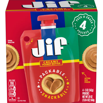 Jif Squeeze Creamy Peanut Butter, Resealable Pouches, 5 Ounces (Pack Of 24)