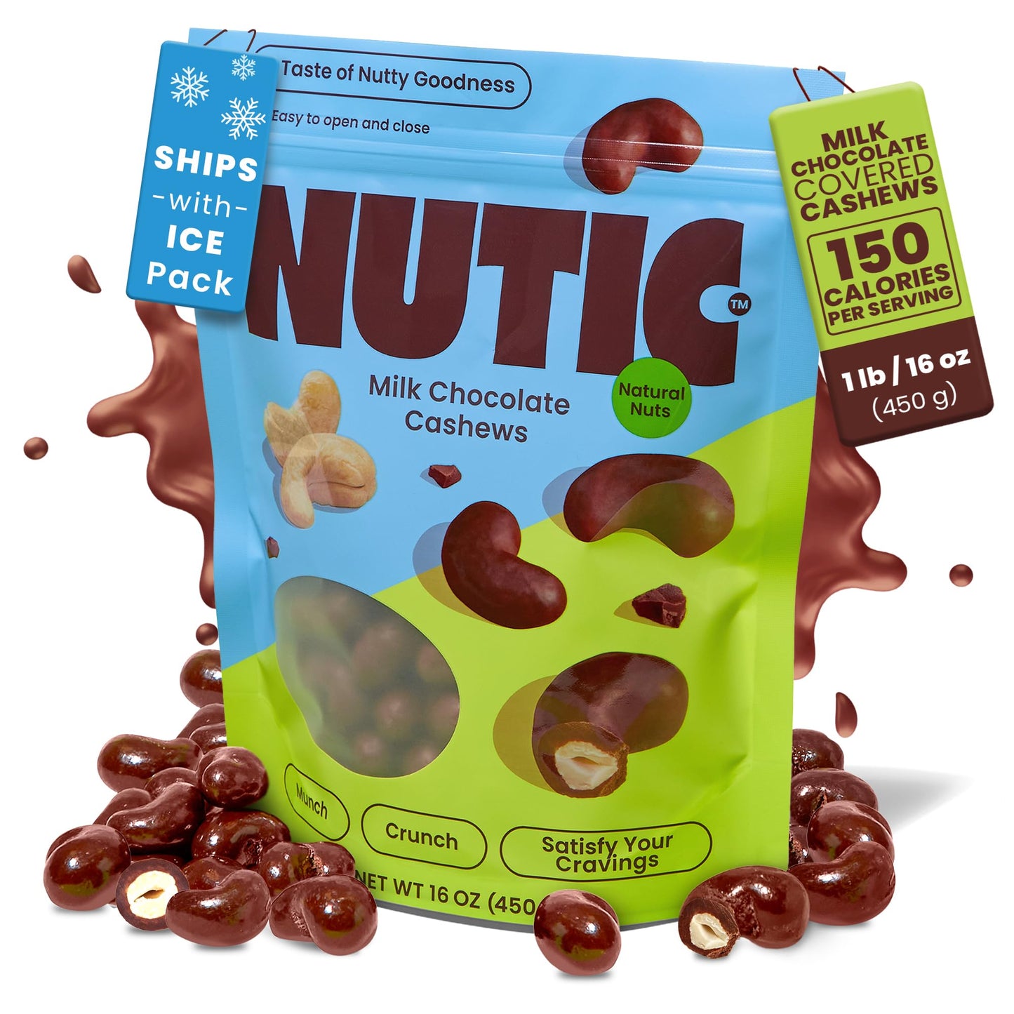 Nutic Milk Chocolate Covered Cashews - 1Lb, Creamy Delights For Snacking & Gifting, Irresistible Chocolate-Covered Nuts For Holi