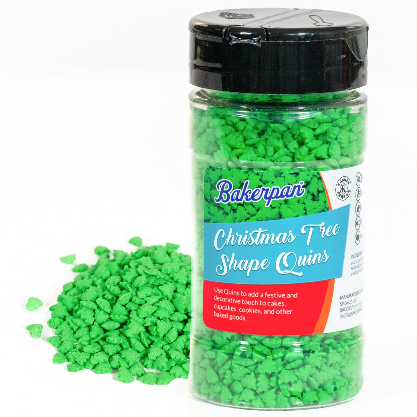 Bakerpan Quins Sprinkles For Cake Decorating - Christmas Tree Sprinkles 4 Ounces - Holiday Confetti Edible Sprinkles For Cupcakes, Ice Cream, Cookies, Cakes, Holiday Sprinkles (Made In Usa)