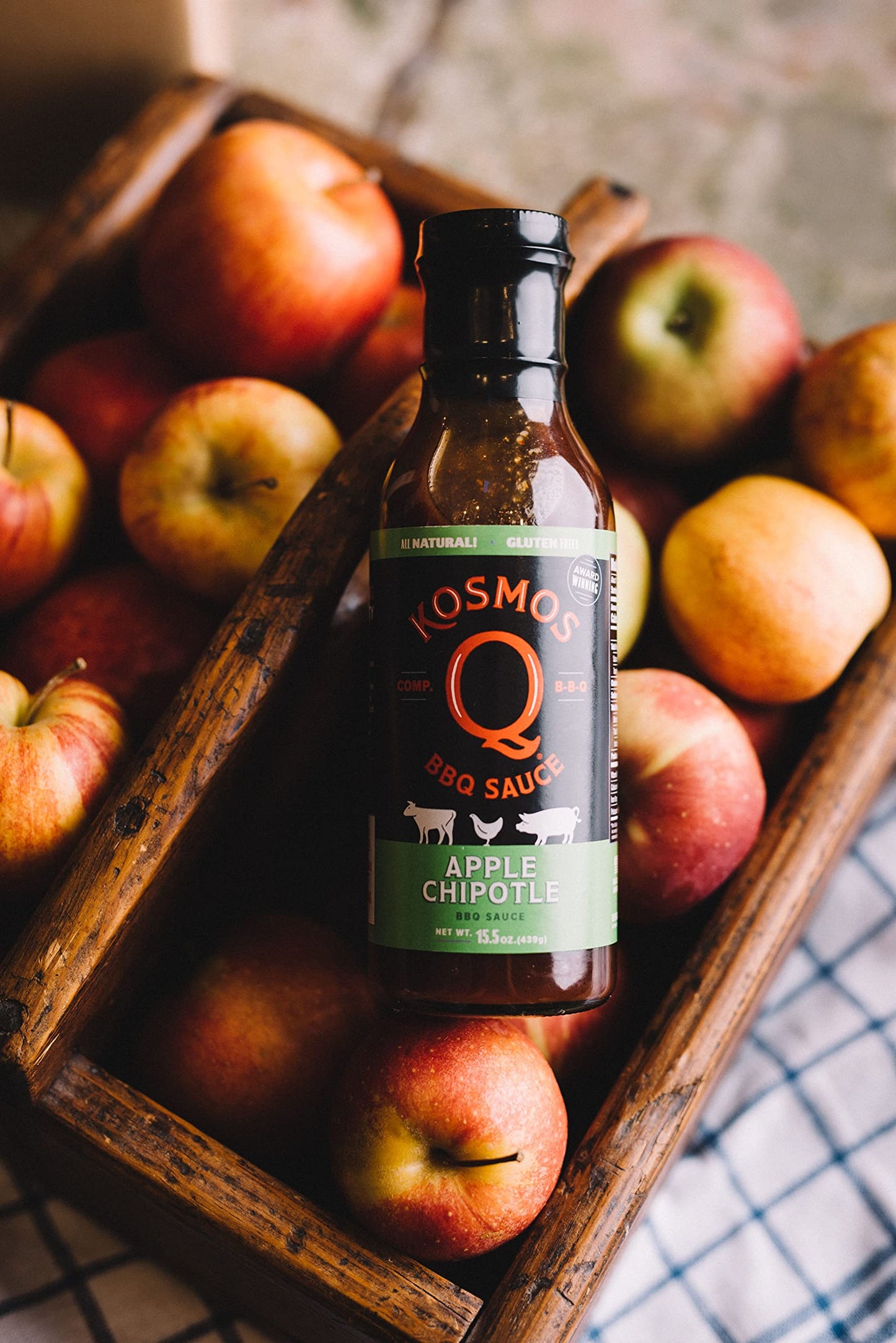Kosmos Q Sweet Apple Chipotle BBQ Sauce - Gluten Free, Apple-Infused, Spicy Kick, 15.5 oz
