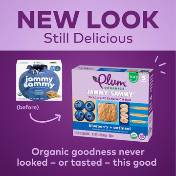 Plum Organics Jammy Sammy Snack Bars - Blueberry and Oatmeal - 1.02 oz Bars (Pack of 5) - Organic Toddler Food Snack Bars