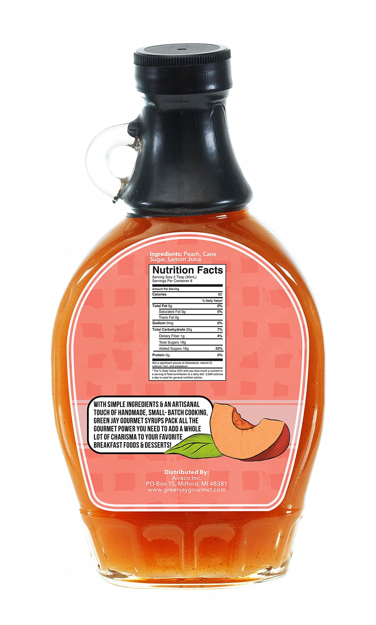 Green Jay Gourmet Peach Syrup - All-Natural, Non-GMO - 8 Fl Oz