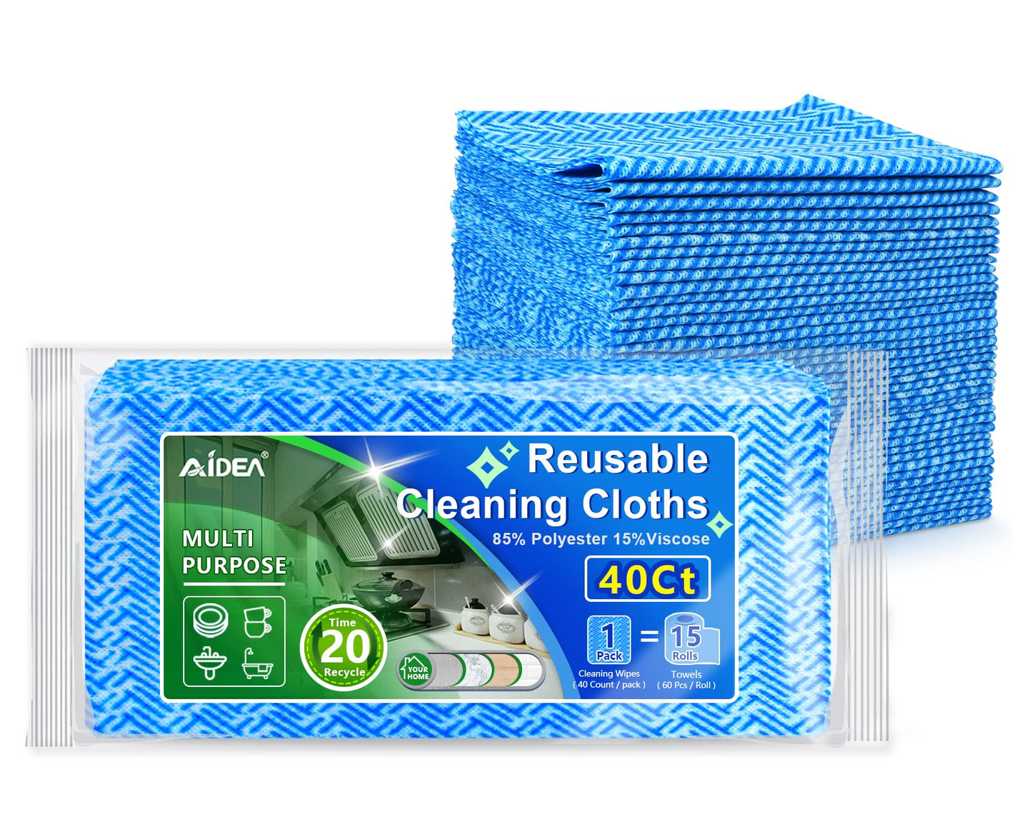 Aidea Cleaning Wipes, Handy Wipes-40Ct(1 Pack), Multi-Purpose Towel Reusable Cleaning Cloths, Domestic Cleaning Wipes, Cleaning