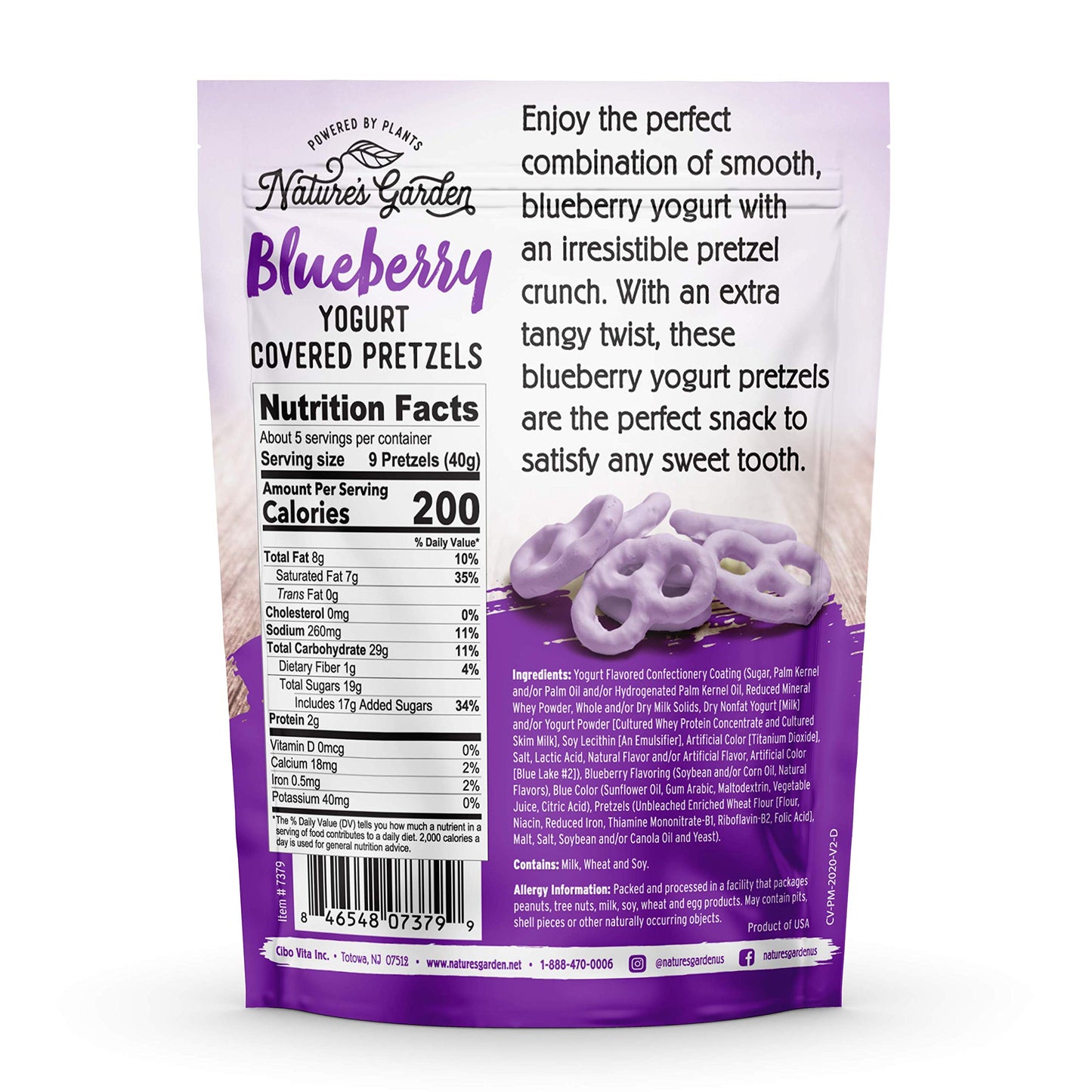 Natures Garden Blueberry Yogurt Covered Pretzels, No Trans Fat, Indulgent Snack, Flavored Pretzels – 7 Oz Bag (Pack Of 3)
