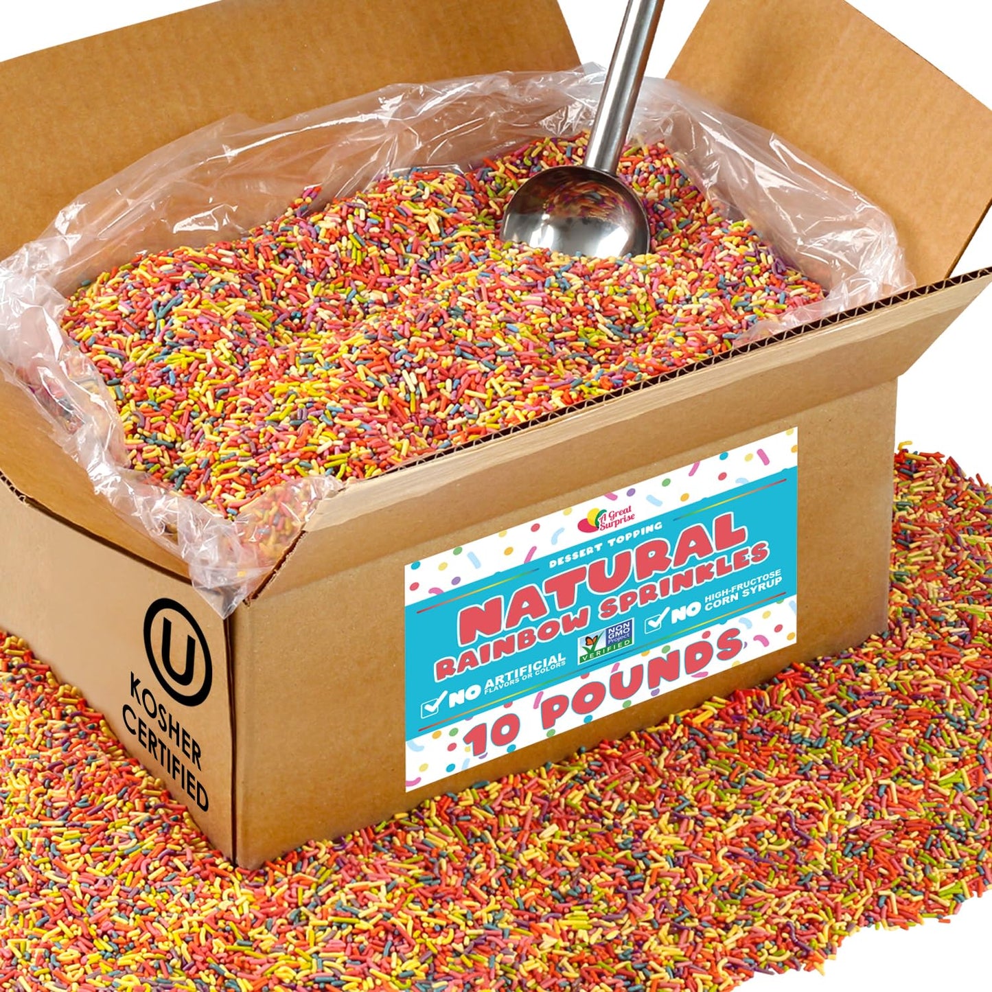 Bulk Natural Rainbow Sprinkles - 10 Lb Wholesale - Kosher - Non-Gmo Dye-Free Jimmies - Bakery-Grade Sprinkles For Cakes Ice Cream Cookies Catering & Large Events