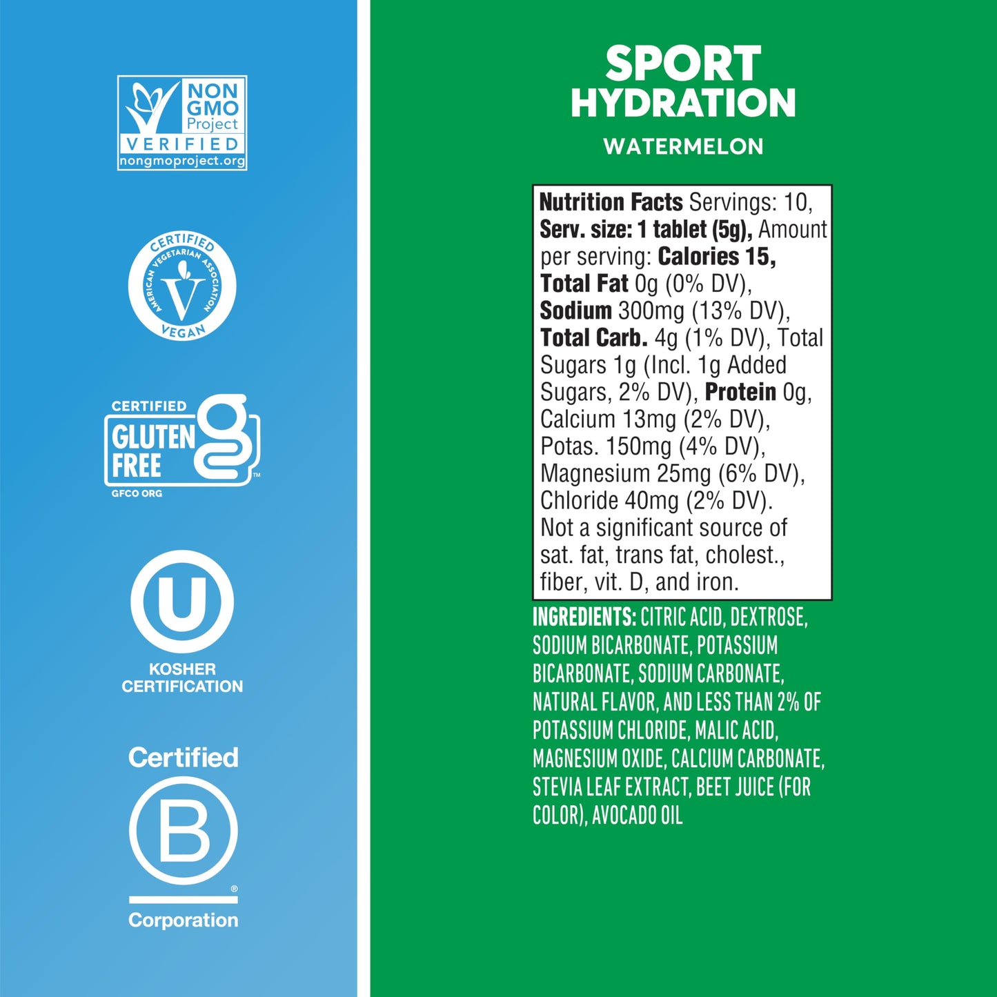 Nuun Sport Electrolyte compact pieces, Watermelon, 10 Count (Pack of 8), Model 811660020723
