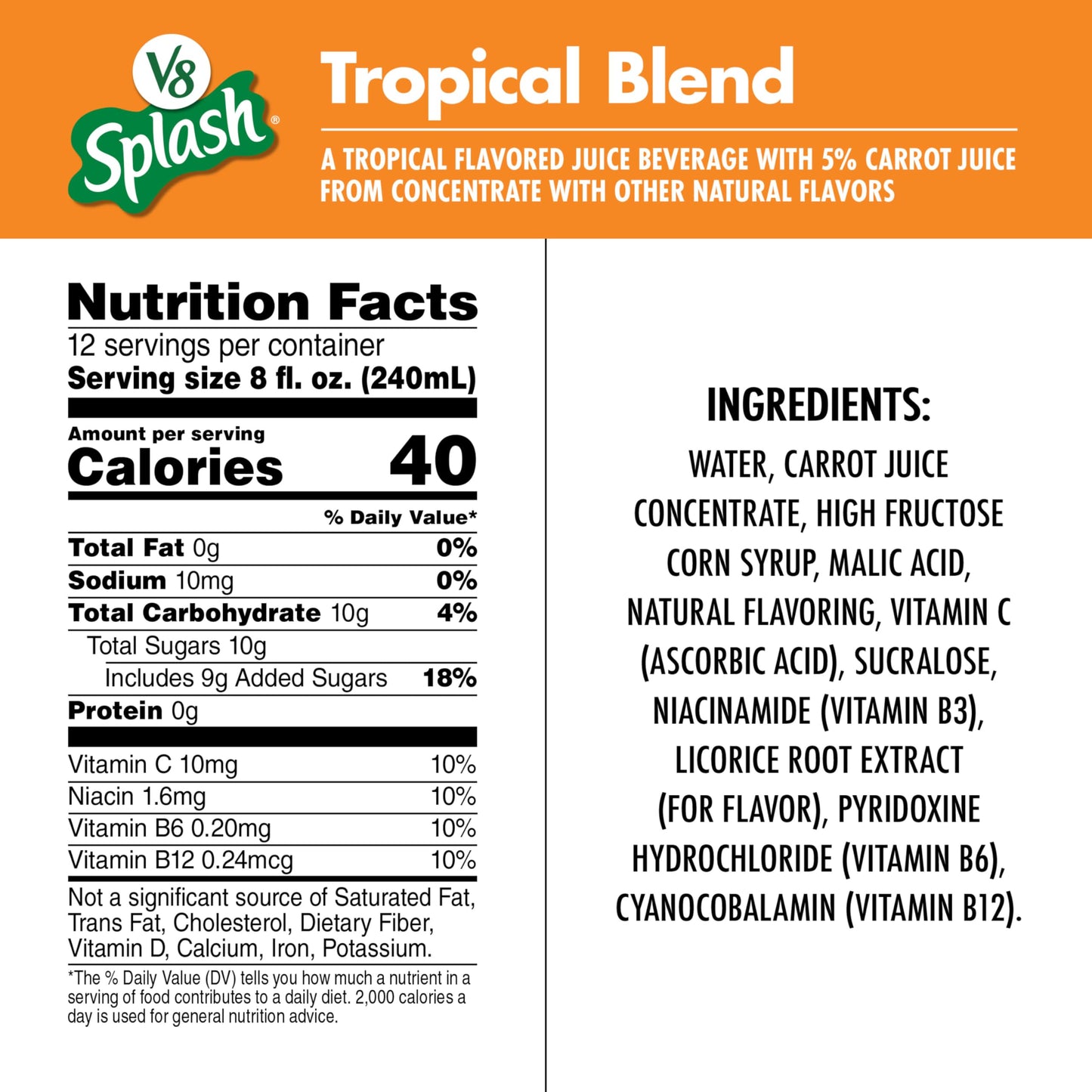 V8 Splash Tropical Fruit Blend Juice Beverage, 96 FL OZ Bottle, Pack of 1