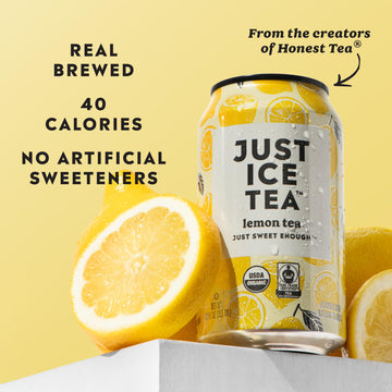 Just Ice Tea, Lemon Flavored Black Iced Tea, 12-Pack (12Oz Cans), Usda Certified Organic, Real Brewed, Low Calorie, No Artificia