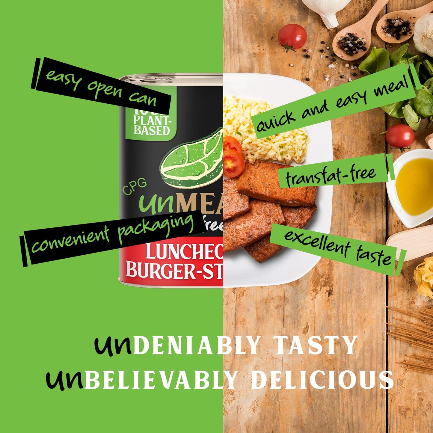 Unmeat Plant Based Meat | Easy To Prepare Plant Based Protein | Vegan Meat With Less Calories, Burger Style Luncheon Meat, (Pack