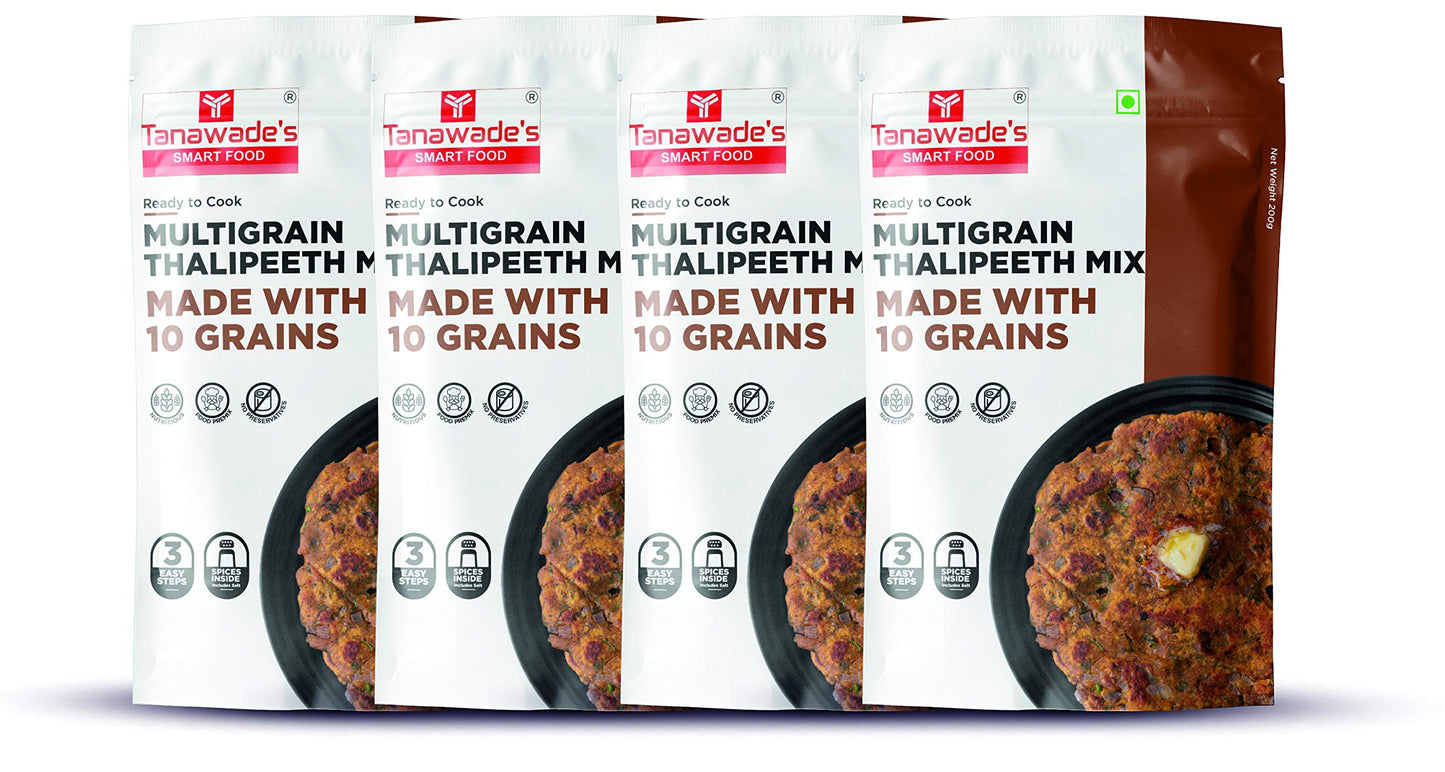 Tanawades Smart Food Instant Multigrain Thalipeeth Mix,(Buy 3 Get 1 Free) Ready to Cook, Home food with Hand picked Flavours, Pa