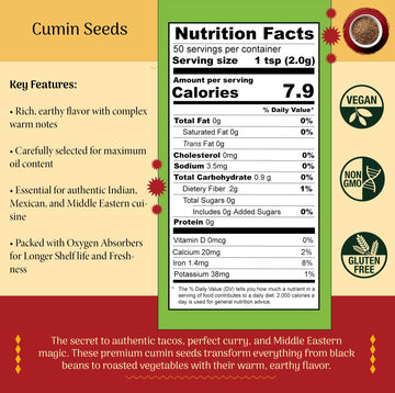 SHUBHAAVYA Cumin Seeds Whole - Premium Indian Jeera, All Natural, Gluten Free, NON-GMO, 3.5oz (100g)