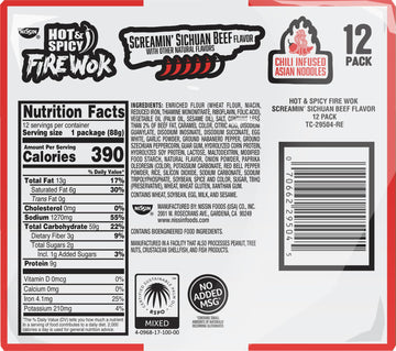 Nissin Fire Wok, Screamin Beef Flavor, Hot & Spicy Chile Infused Asian Noodles, Pack of 12