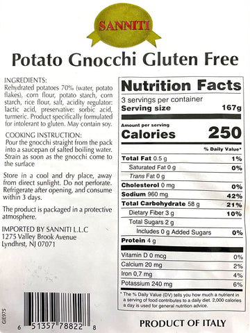 Sanniti Italian Gluten Free Potato Gnocchi, 17.5 Oz (500 G) (Pack Of 4)