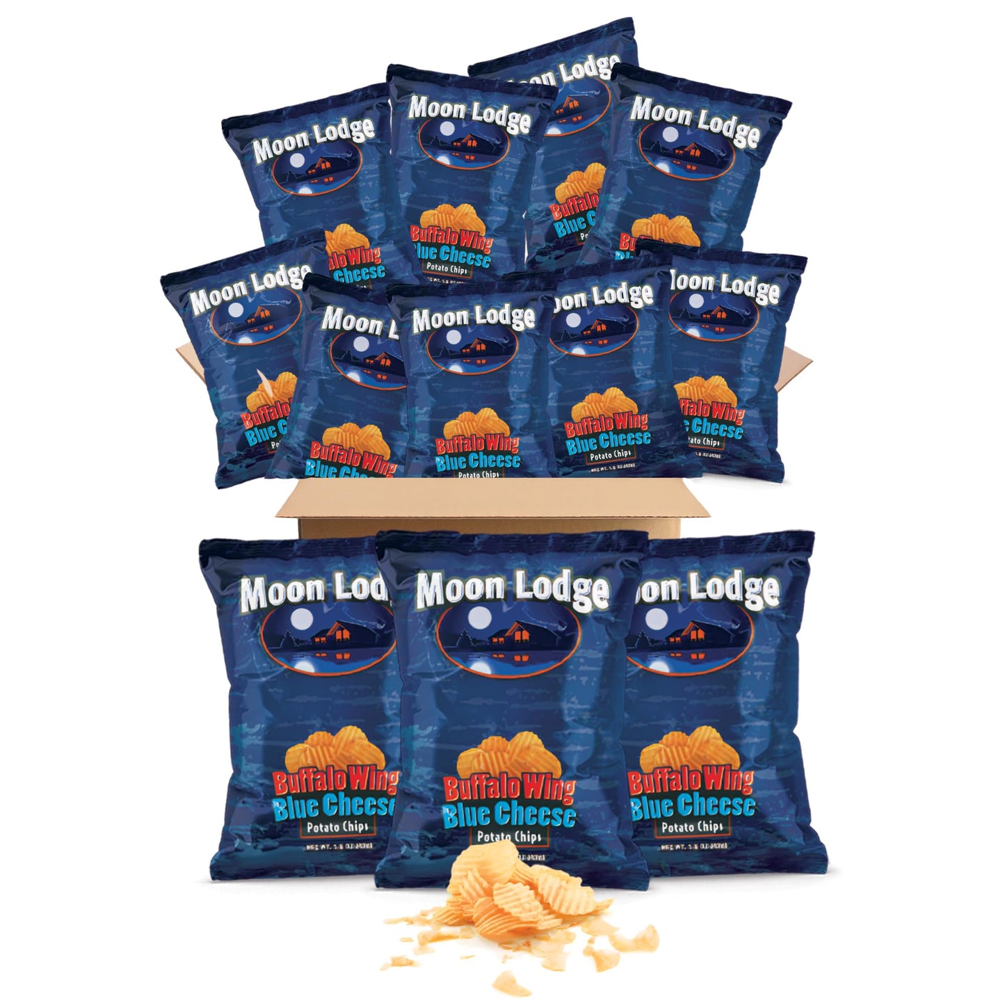 Moon Lodge 18 Pack Buffalo Wings Potato Chips - Kosher & Halal Snacks for All Ages, Perfect for Parties & Movie Nights (1.5 Oz B