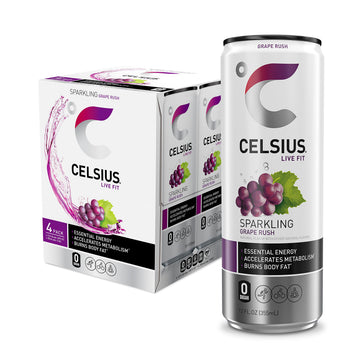 CELSIUS Sparkling Grape Rush Energy Drink, 12 Fl Oz - Pack of 24, Functional Essential Energy Booster, Refreshing Taste