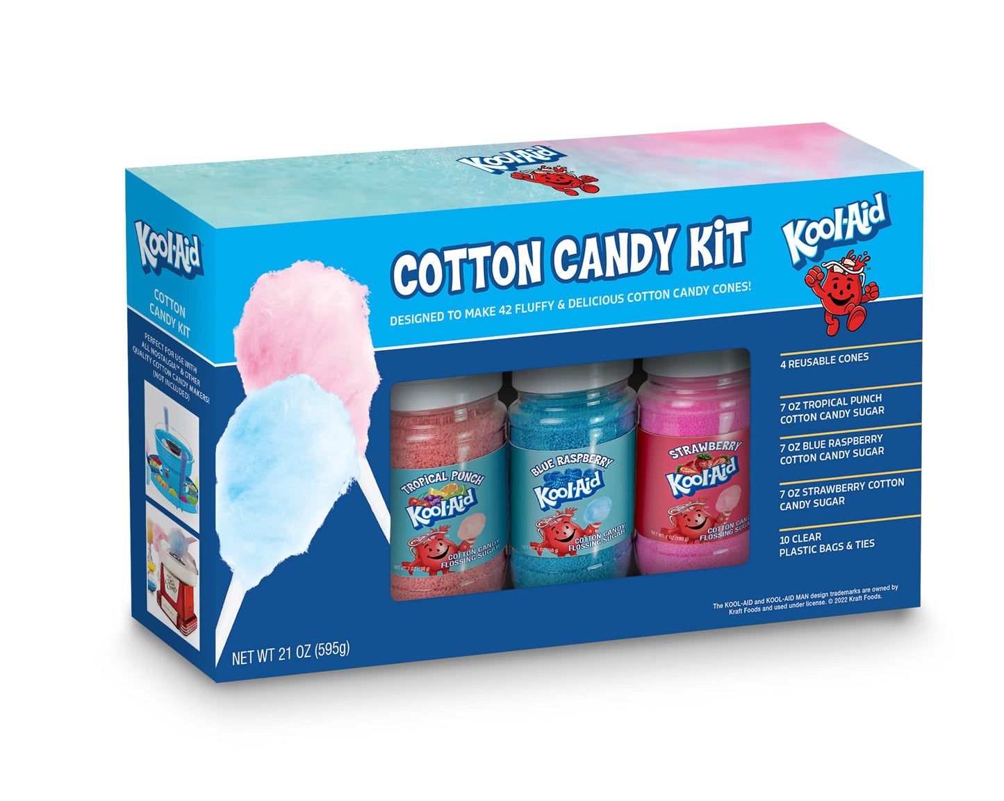 Nostalgia Kool-Aid Cotton Candy Flossing Sugar Party Kit 3-Pack, Blue Raspberry, Strawberry, Tropical Punch, 3-16 Oz Bottles - 4