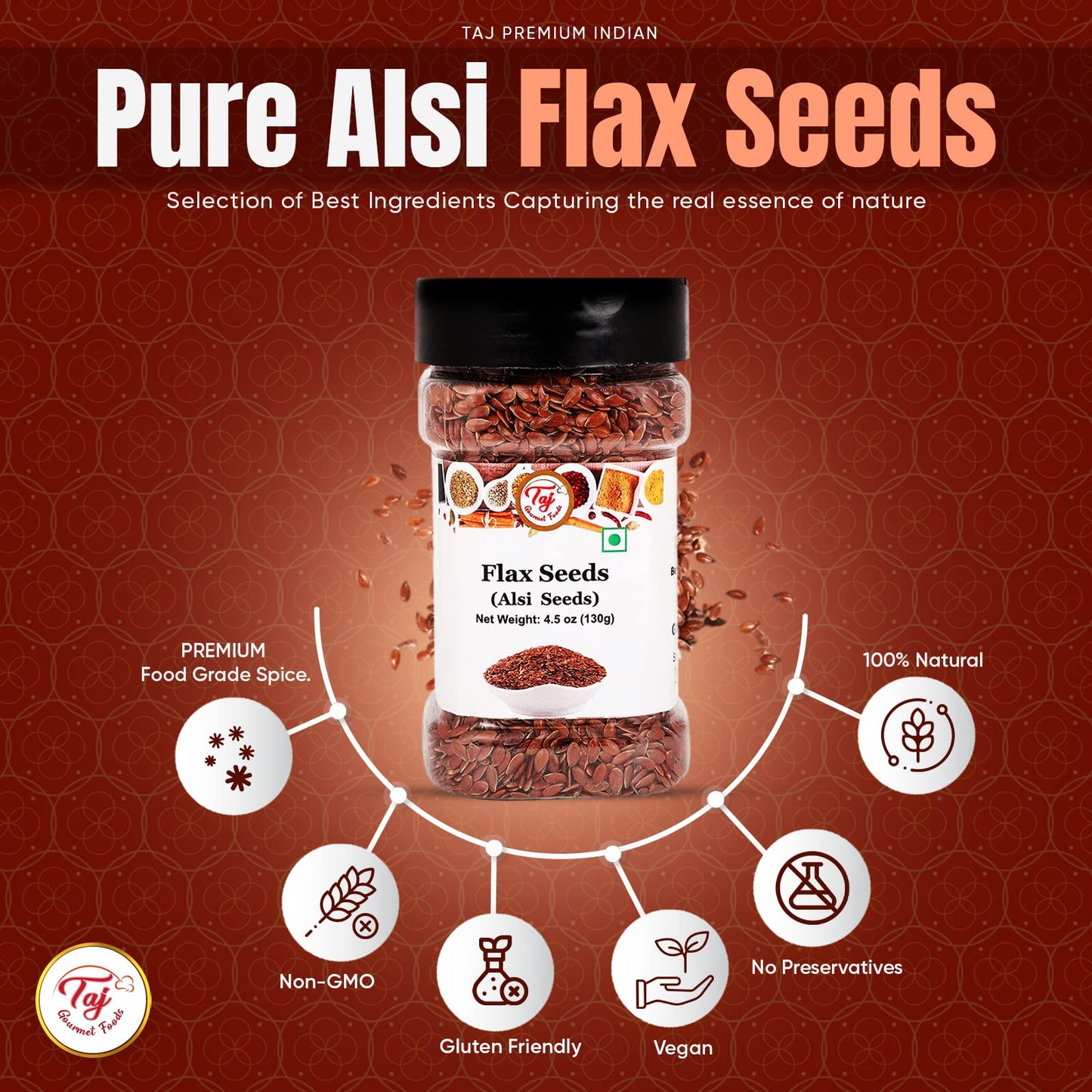 Aj Premium Indian Alsi Flax Seeds (Linseed), 4.5Oz (130G)