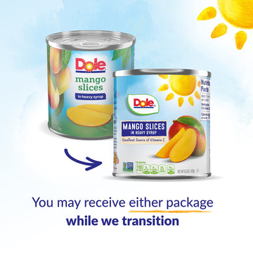 Dole Canned Fruit, Mango Slices in Heavy Syrup, Gluten Free, Pantry Staples, 15.5 Oz, 12 Count, Packaging May Vary