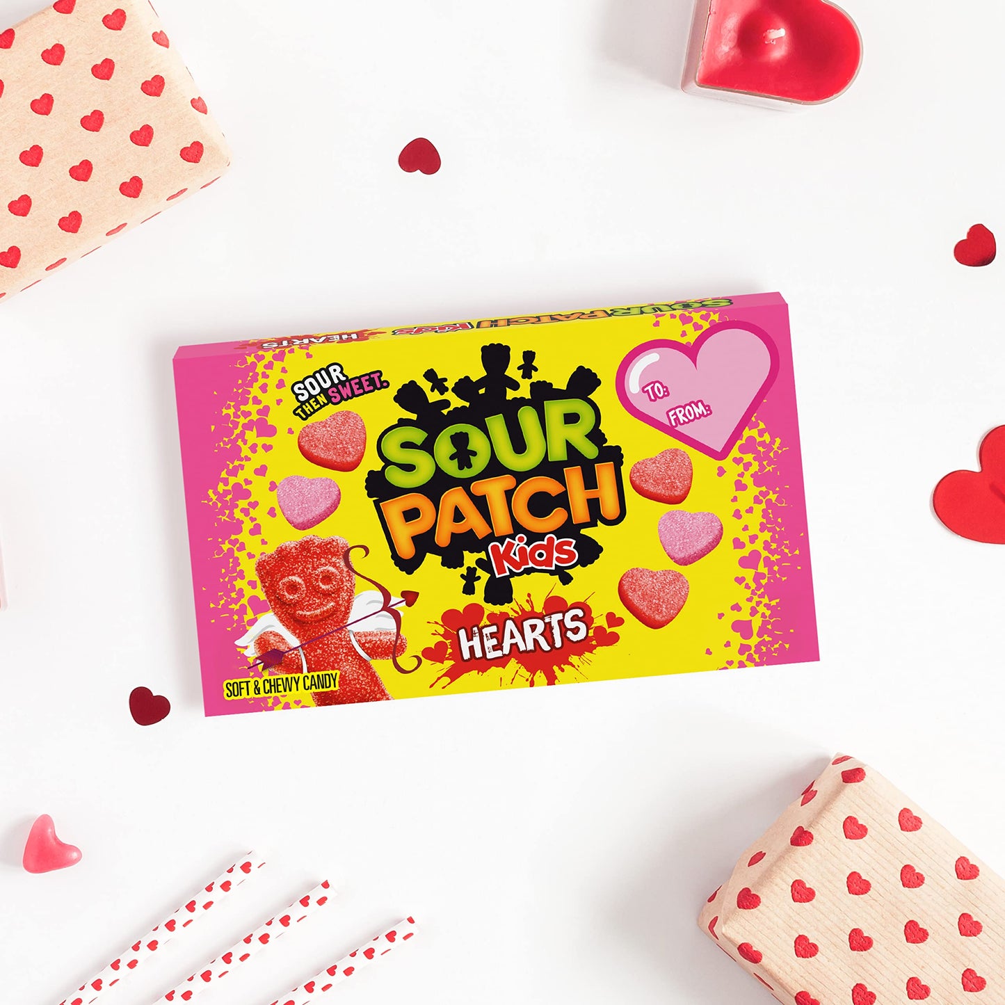 SOUR PATCH KIDS Soft & Chewy Valentines Day Candy Hearts, Bulk Candy, 12 - 3.1 oz Boxes