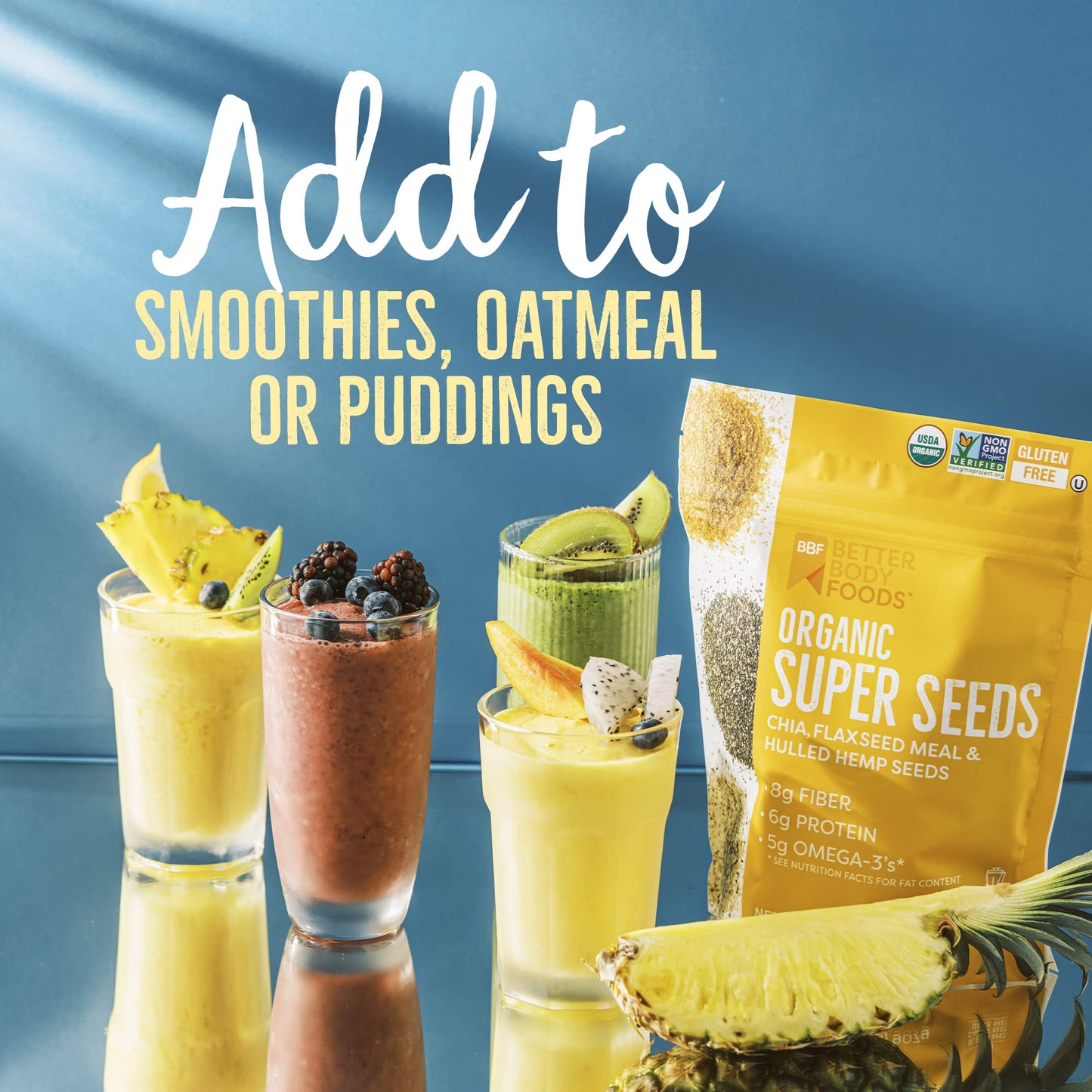 Betterbody Foods Superfood Organic Super Seeds - Chia Flax & Hemp Seeds, Blend Of Organic Milled Flax Seed Organic Hemp Hearts, Add To Smoothies Shakes & More, 2Lb, 32 Oz