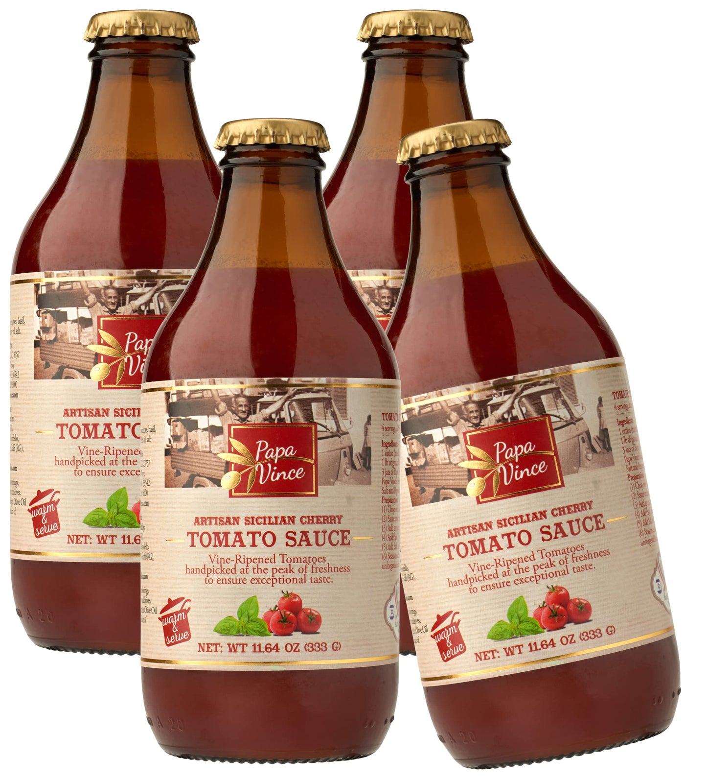 Papa Vince Pasta Tomato Sauce: Low Acid Garlic-Free Formula, Low Sodium, No Onion No Added Sugars. Non-Gmo Gluten Free. Organic