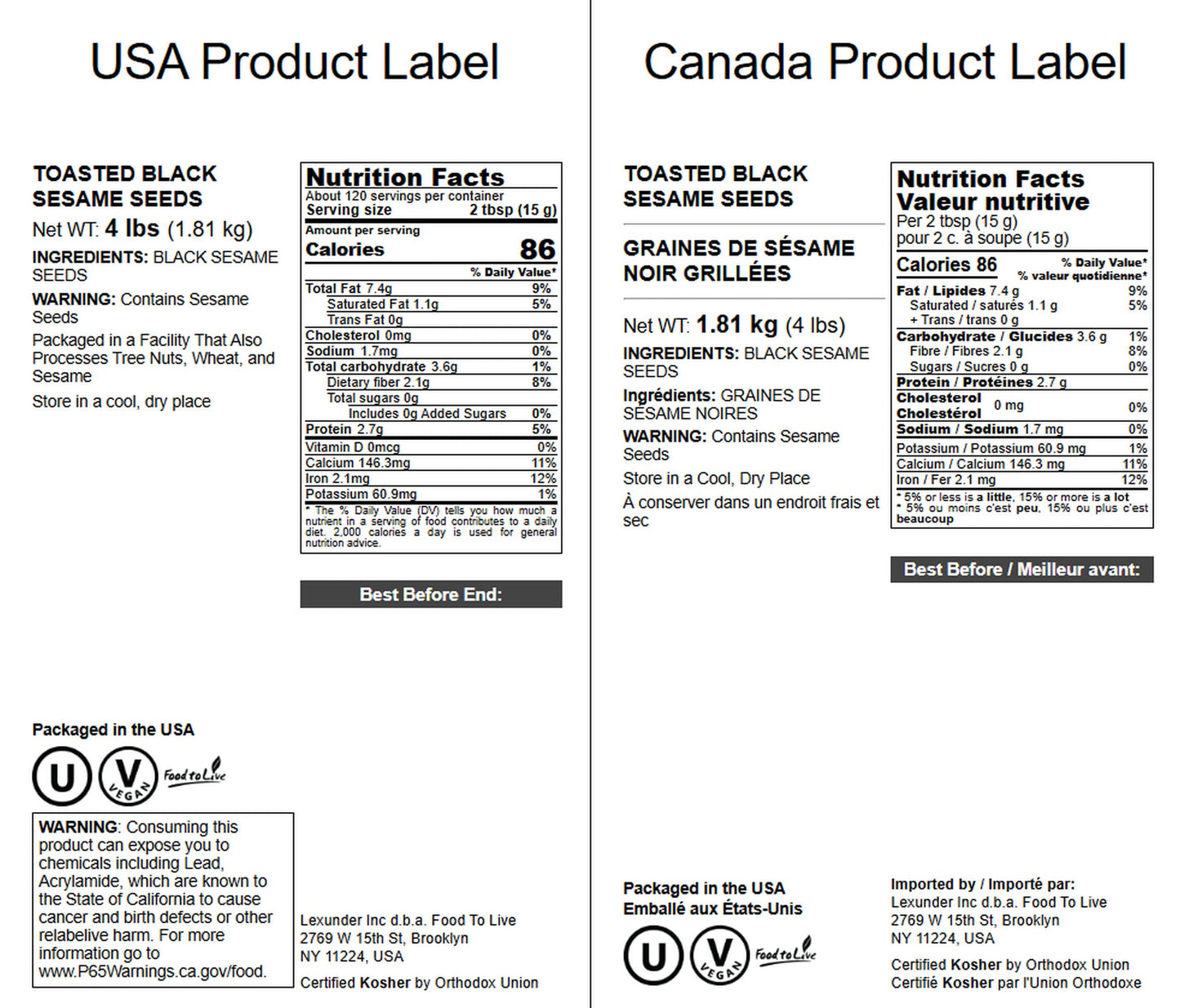 Food To Live Toasted Black Sesame Seeds, 4 Pounds - Crunchy And Nutritious Snack, Oven Roasted, Unsalted, No Oil Added, Perfect