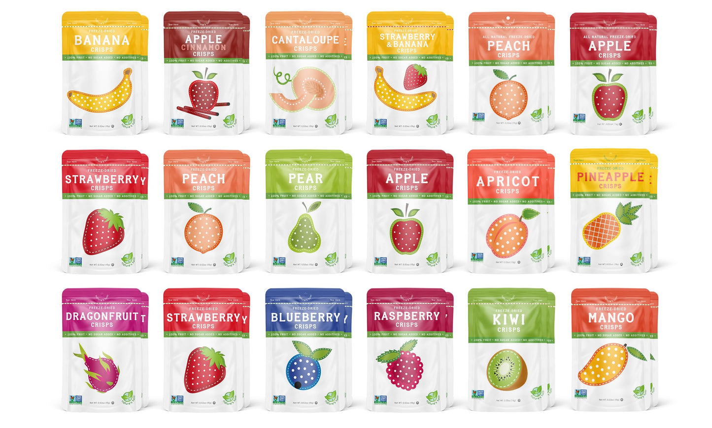 Natures Turn Freeze-Dried Fruit Snacks, Ultimate Variety, Pack Of 36 (0.53 Oz Each)