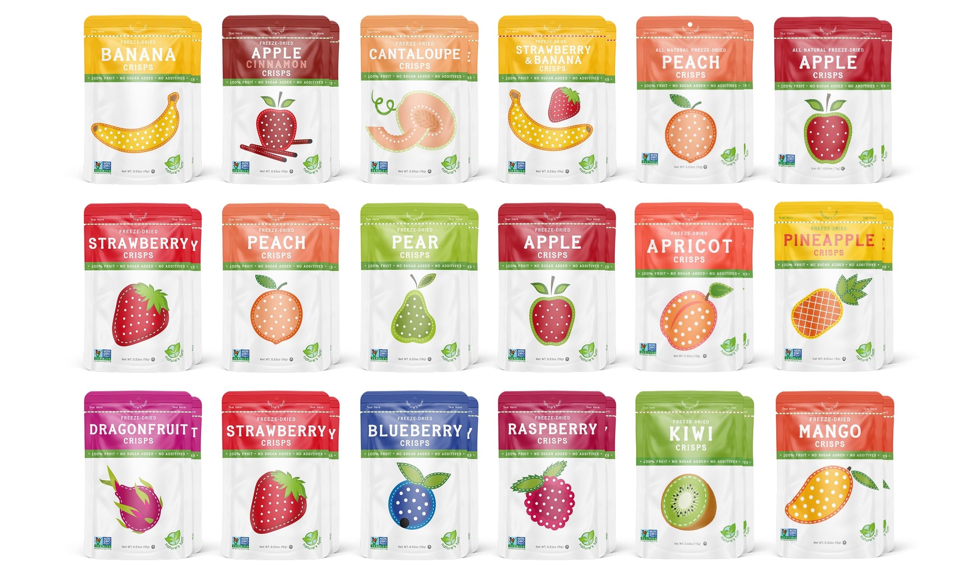 Natures Turn Freeze-Dried Fruit Snacks, Ultimate Variety, Pack Of 36 (0.53 Oz Each)