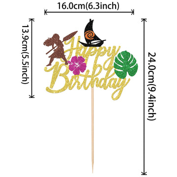ZHUOWEISM Moana Birthday Cake Topper - Tropical Luau Decorations, Palm Leaf & Flower Design, Gold