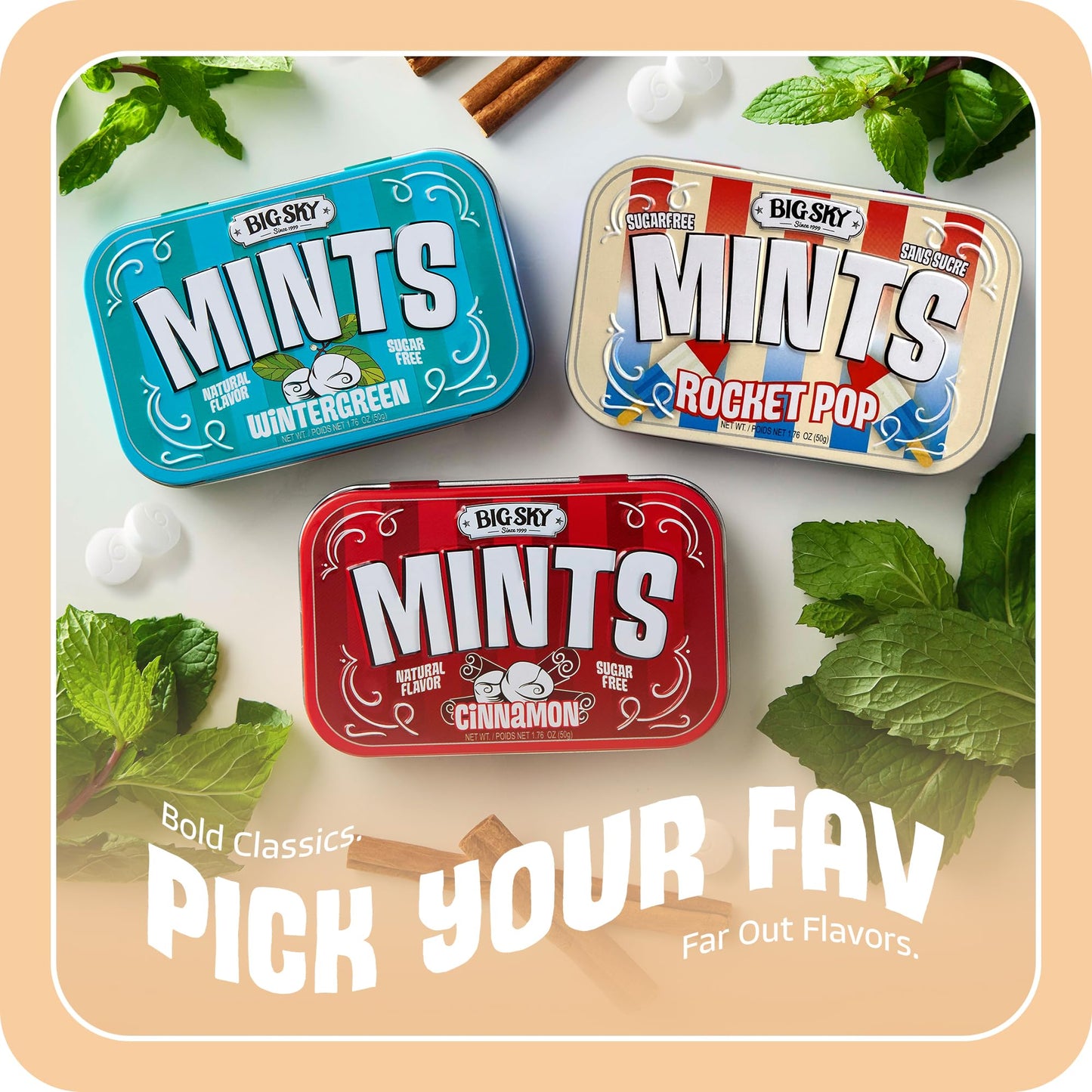 Big Sky Rocket Pop Sugar Free Mints - 50 Count Tin (Pack of 6) | Kosher Certified, Vegan Candy Mints | Aspartame & Gluten Free |