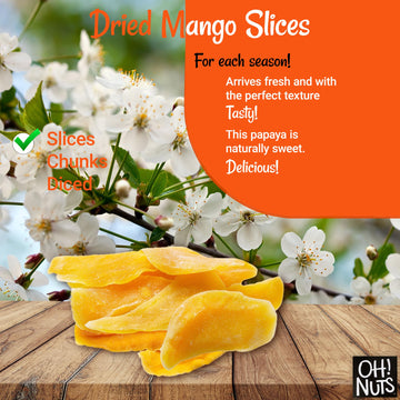 Dried Mango | 1 Lb - Dried Fruit Slices | Less Sugar Added | Dehydrated Fruit Bites | Packed In New York Zip-Seal Bag For Exceptional Freshness By Oh Nuts