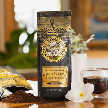 Royal Kona 2-Pack 100% Hawaiian Kona Coffee, Private Reserve Medium Roast, Ground - 7 Ounce Bags (Pack Of Two)