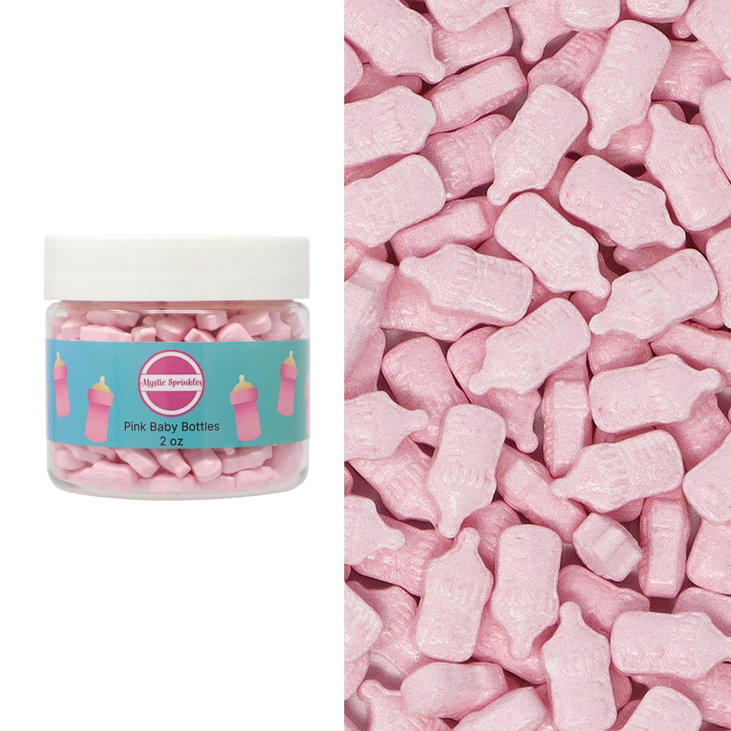 Mystic Sprinkles Baby Shower Themed Candy Shapes Sprinkles (Pink Baby Bottles 2Oz Jar)