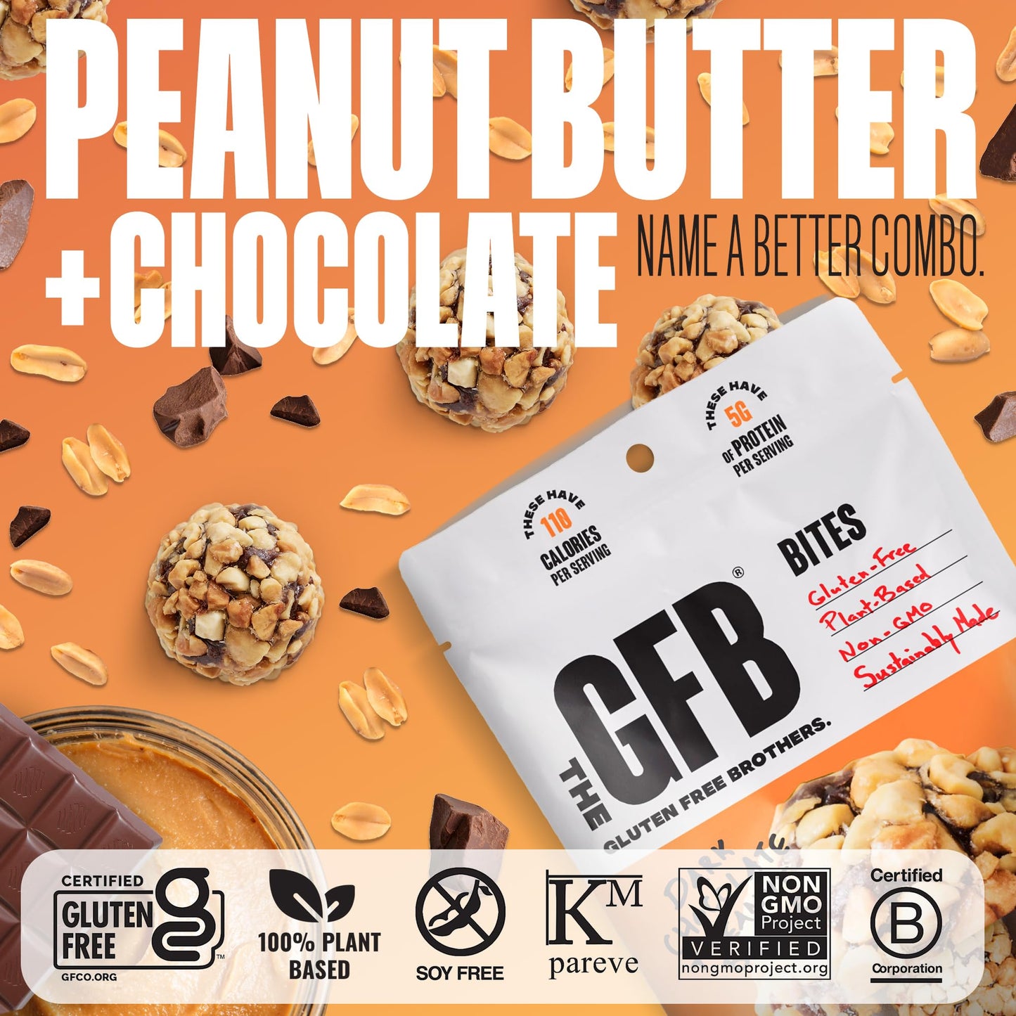 The Gluten Free Brothers Dark Chocolate Peanut Butter Bites - Gluten Free Protein Balls - Non GMO, Soy Free, Vegan - Snack Size