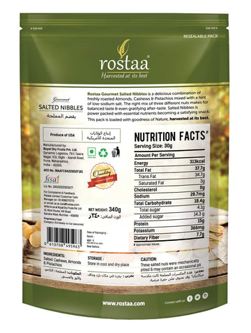 Rostaa Salted Nibbles 340G, (Pack Of 1) Healthy, Lightly Salted, Party Snack, California Grown Nut, Source Of Protein, Gluten Fr
