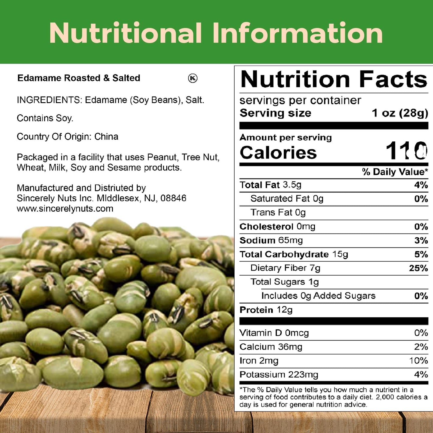 Sincerely Nuts Dried Edamame (Roasted, Salted) - (2 LB) Vegan, Kosher & Gluten-Free Food - Plant-Based Protein - Add to Granola,