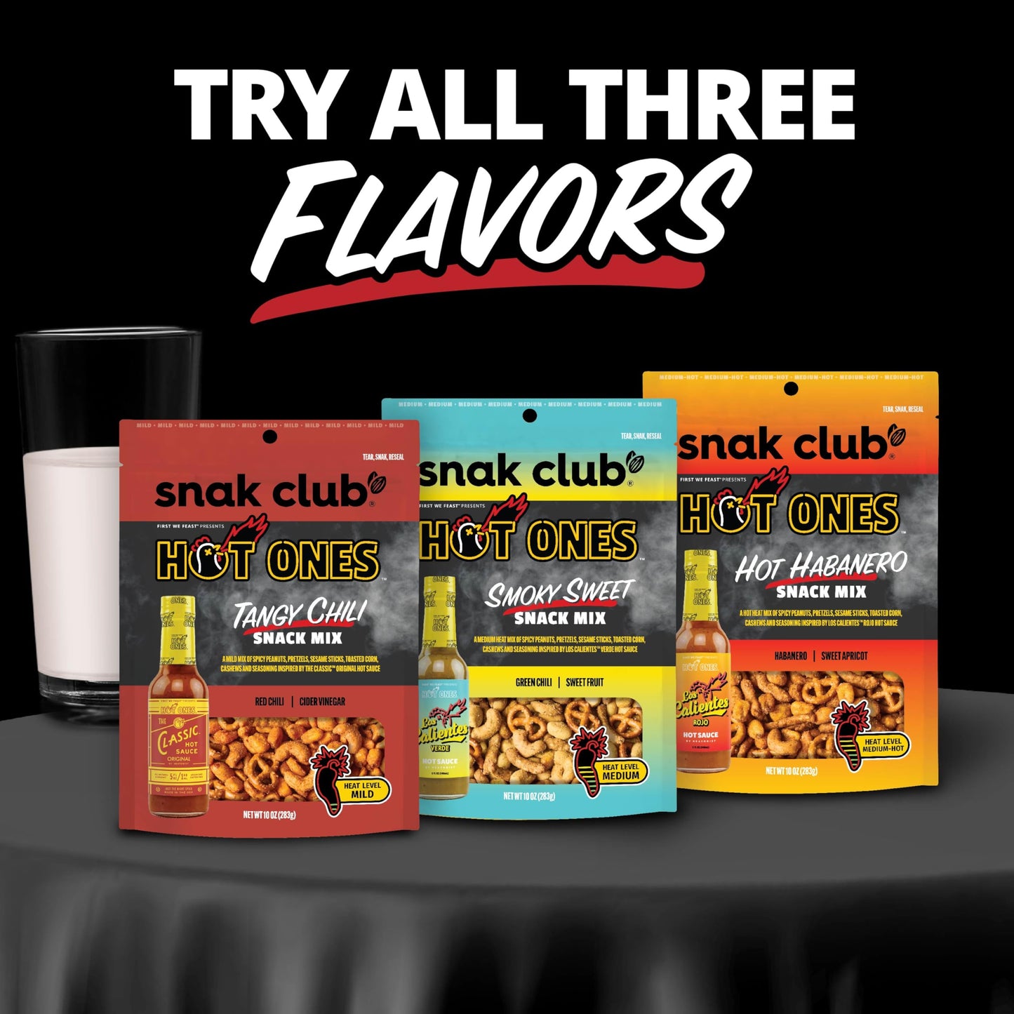 Snak Club x Hot Ones Tangy Chili Snack Mix Mild Spicy Snacks with Peanuts Pretzels Sesame Sticks Toasted Corn & Cashews Inspired by Hot Ones Hot Sauce 10 oz Resealable Bag (6 Count)